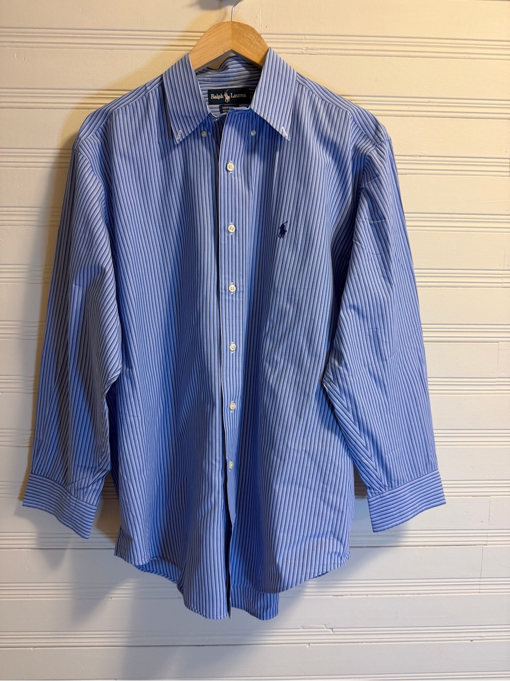 Ralph Lauren Yarmouth Men’s 16.5 32/33 Blue Striped 100% Cotton Shirt